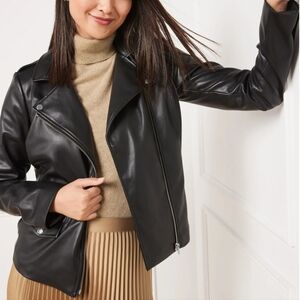 Talbots NWOT Black Faux Leather Moto Jacket Size 14